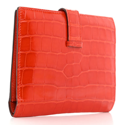 Hermes Shiny Alligator Bearn Compact Wallet Orange Poppy 3 of 7