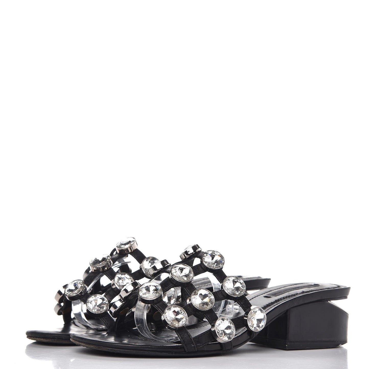 Calfskin Crystal Embellished Amelia Cut Out Sandals 35 Black