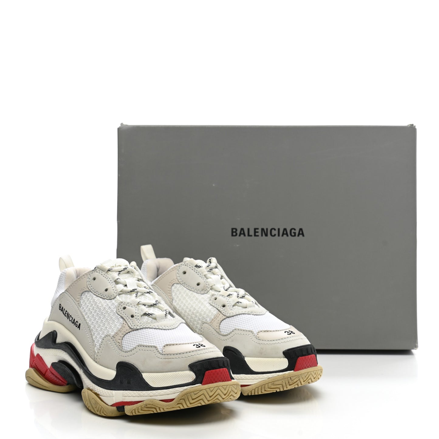 Fabric Mesh Womens Triple S Sneakers 38 Grey Red White