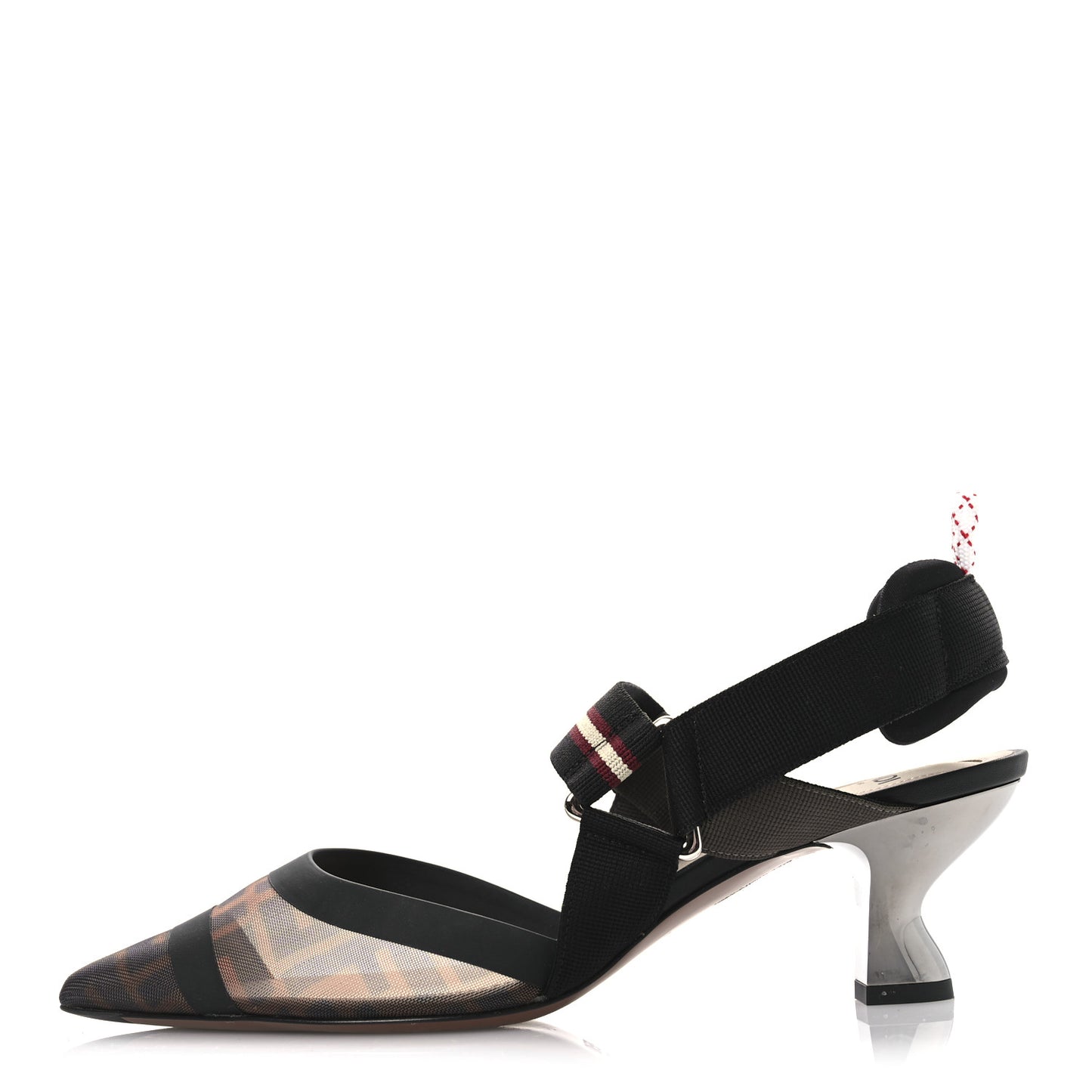 Technical Mesh FF Colibri 55mm Slingback Pumps 37.5 Tobacco Moro Bordeaux Black Militare