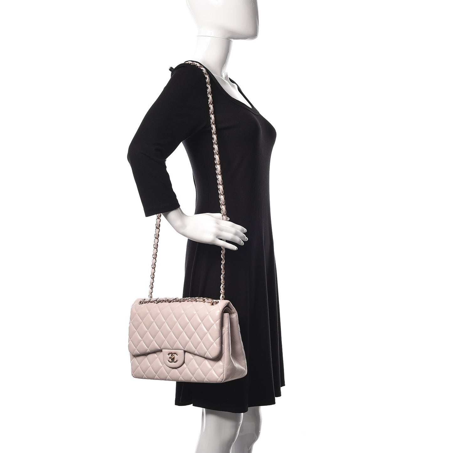 Lambskin Quilted Jumbo Double Flap Light Pink