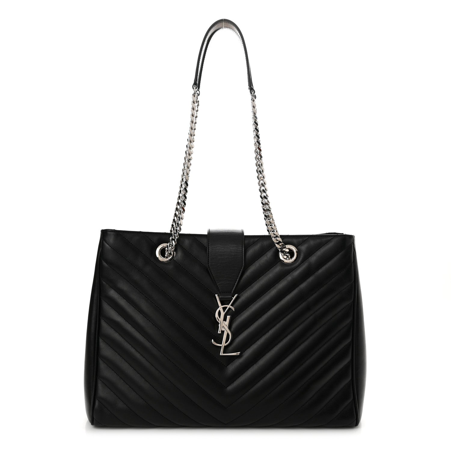 Saint Laurent Smooth Calfskin Matelasse Chevron Large Monogram Shopping Bag Black 1 of 16