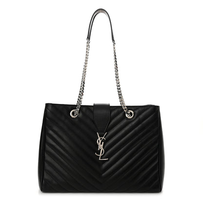 Saint Laurent Smooth Calfskin Matelasse Chevron Large Monogram Shopping Bag Black 1 of 16