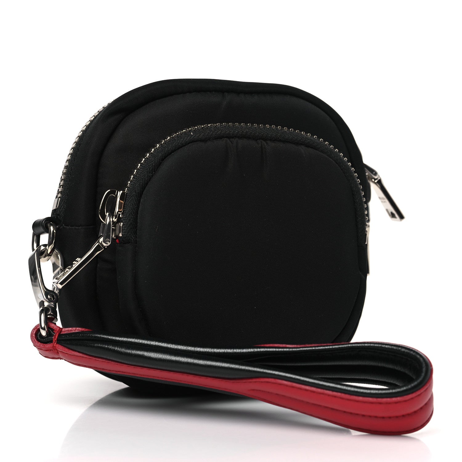 Prada Tessuto Nylon Pocket Small Wristlet Pouch Black Fuoco 3 of 8