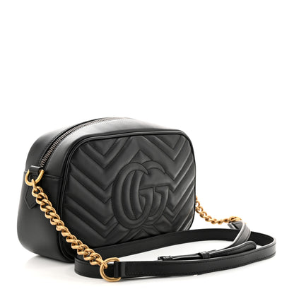 Gucci Calfskin Matelasse Small GG Marmont Chain Shoulder Bag Black 3 of 12