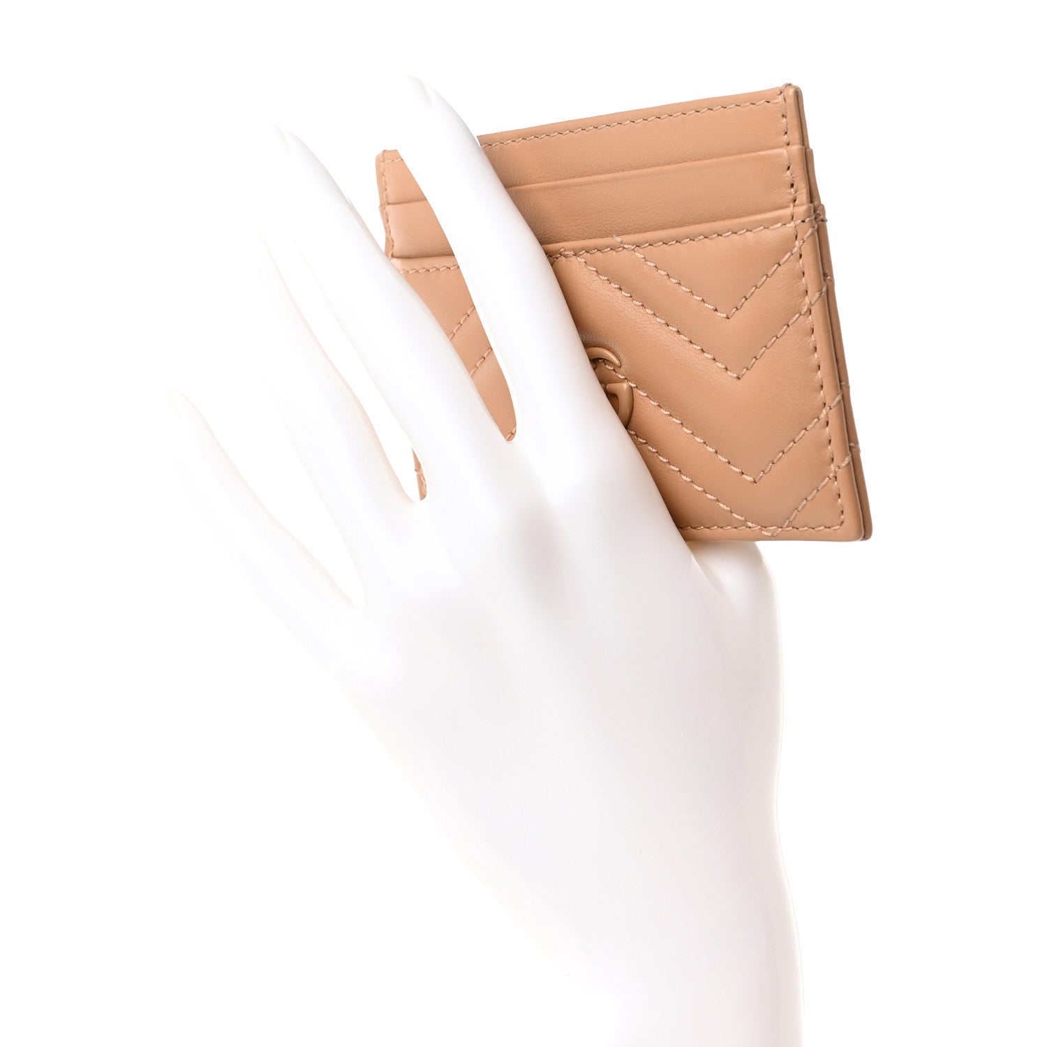 Gucci Calfskin Matelasse Monochrome GG Marmont Card Holder Camelia 3 of 8