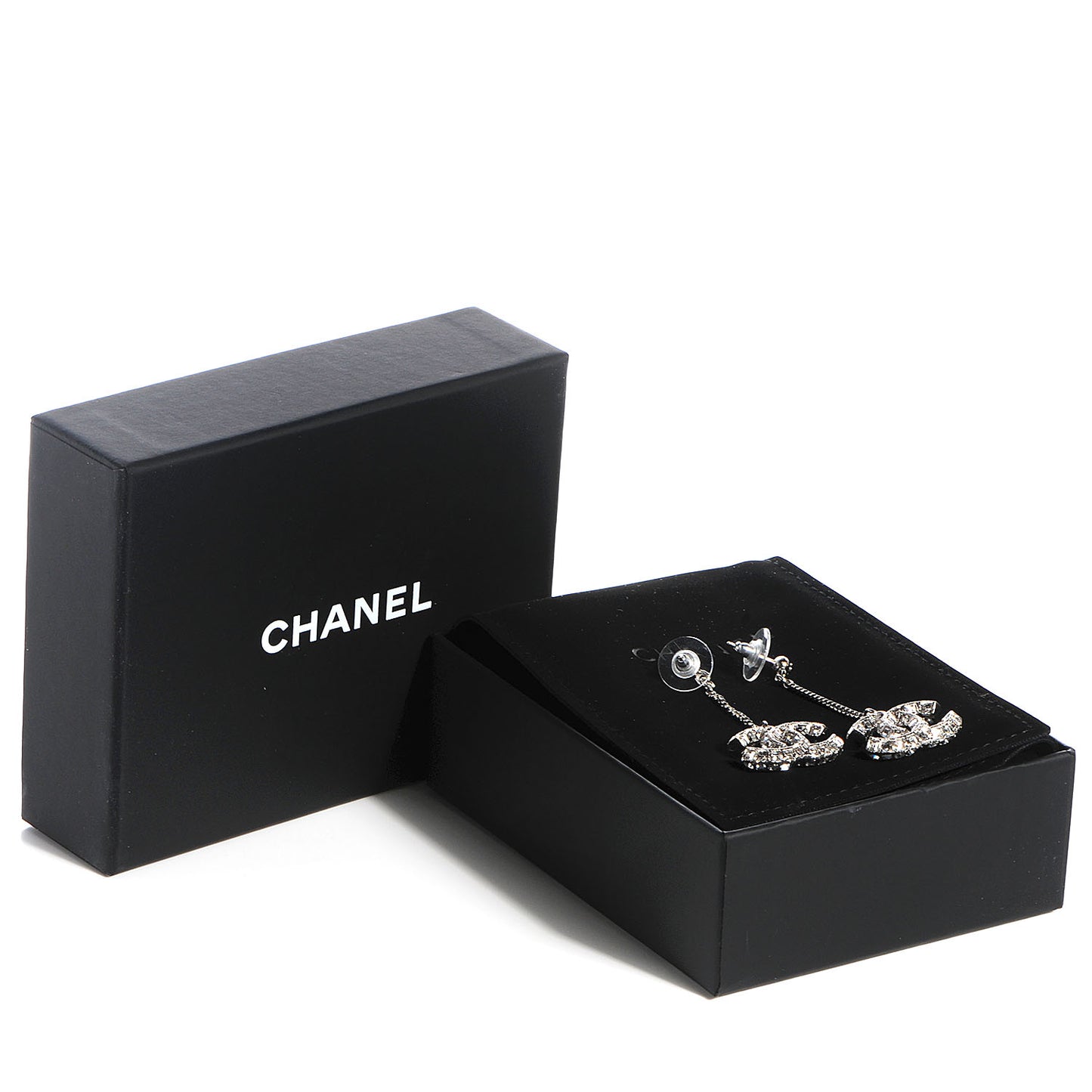 Baguette Crystal CC Dangle Earrings Silver