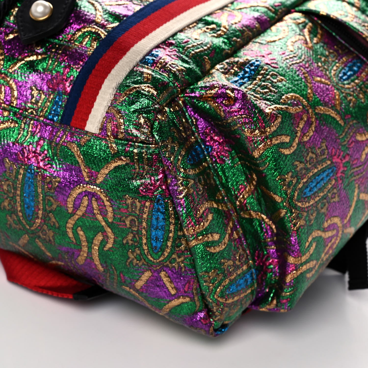 Gucci Brocade Web Small Double Buckle Backpack Green Multicolor 12 of 14