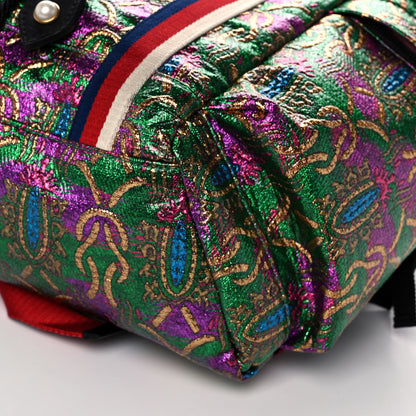 Gucci Brocade Web Small Double Buckle Backpack Green Multicolor 12 of 14