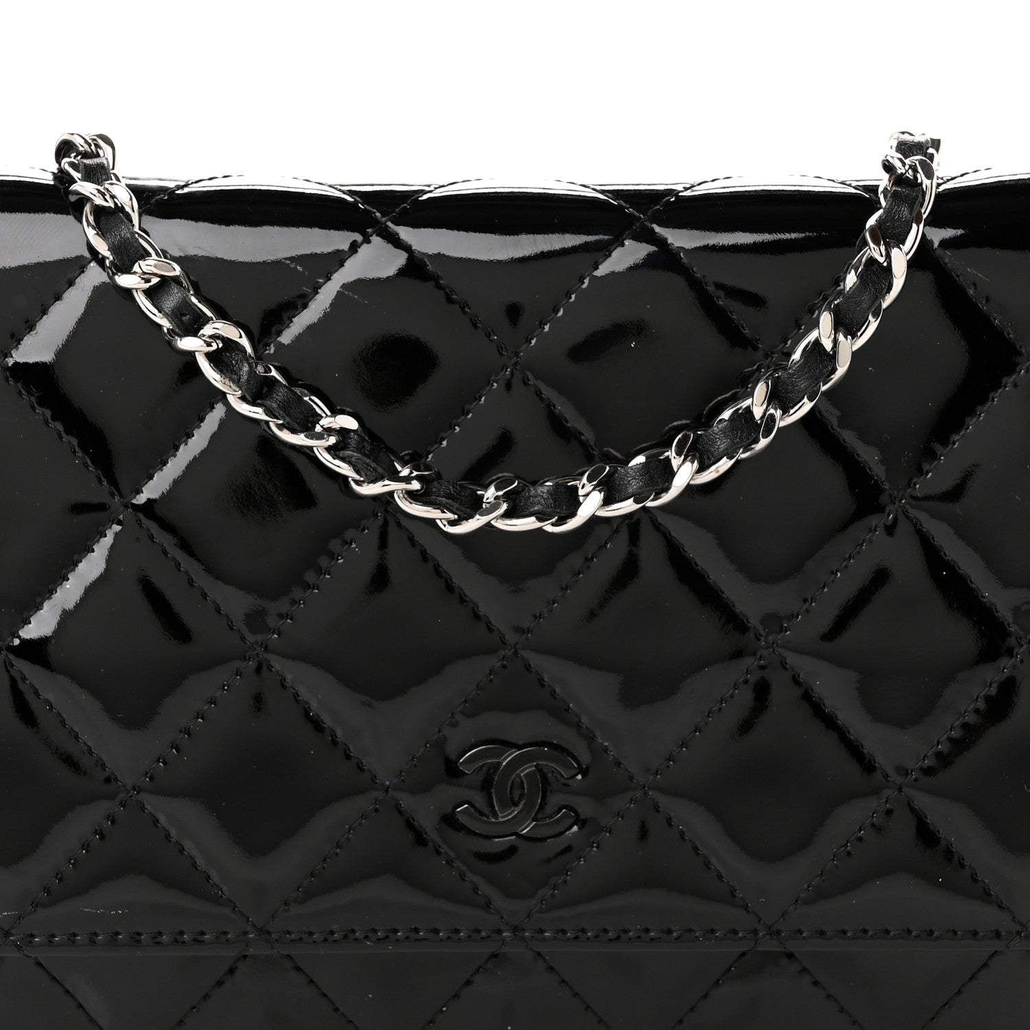 Chanel Patent Quilted Wallet On Chain WOC Black 8 of 10