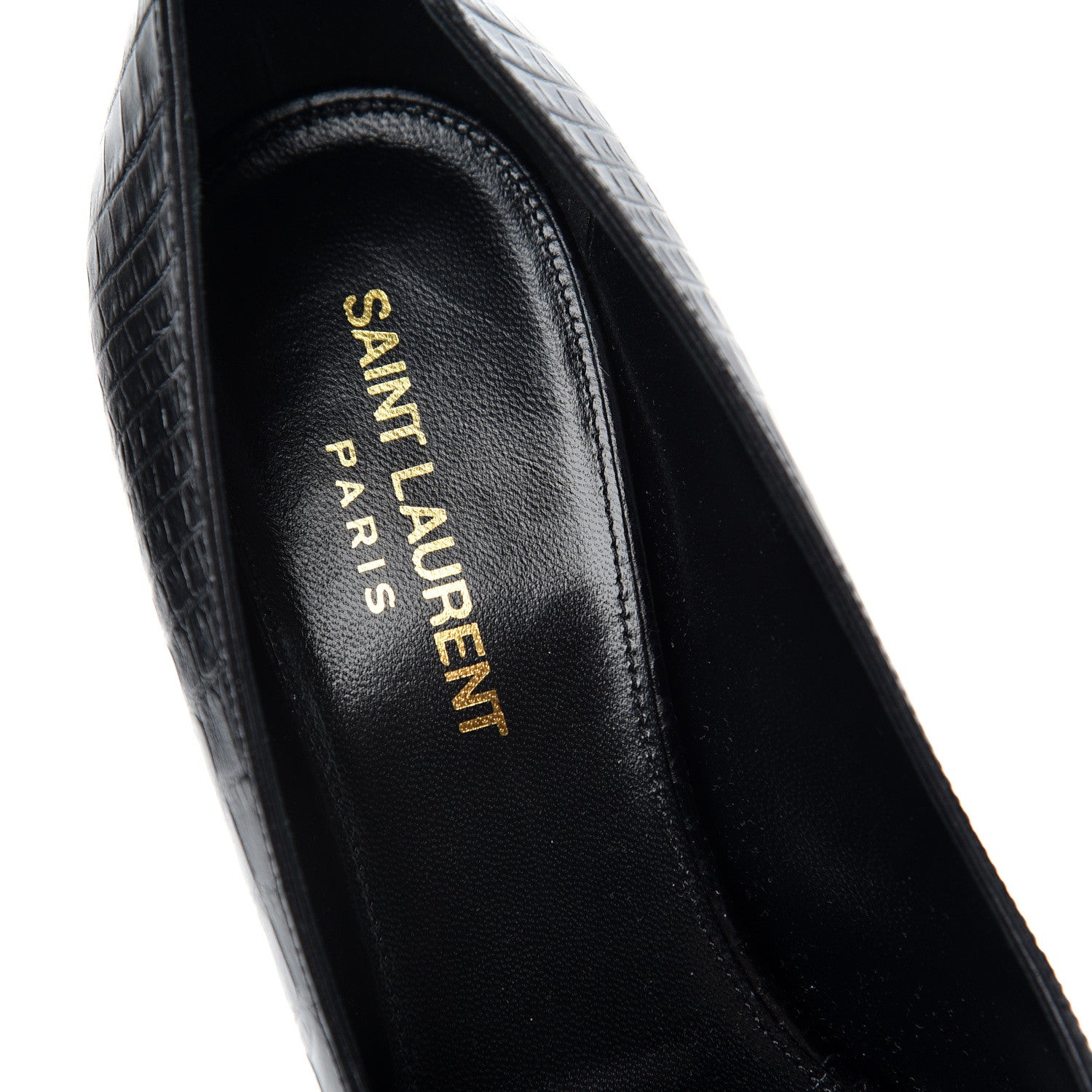 Saint Laurent Calfskin Crocodile Embossed Opyum Pumps 36 Black 8 of 11