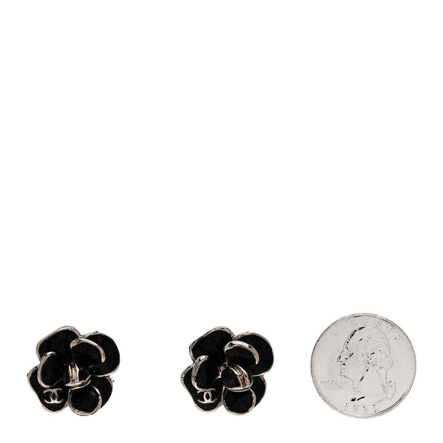 Enamel CC Camellia Clip On Earrings Black