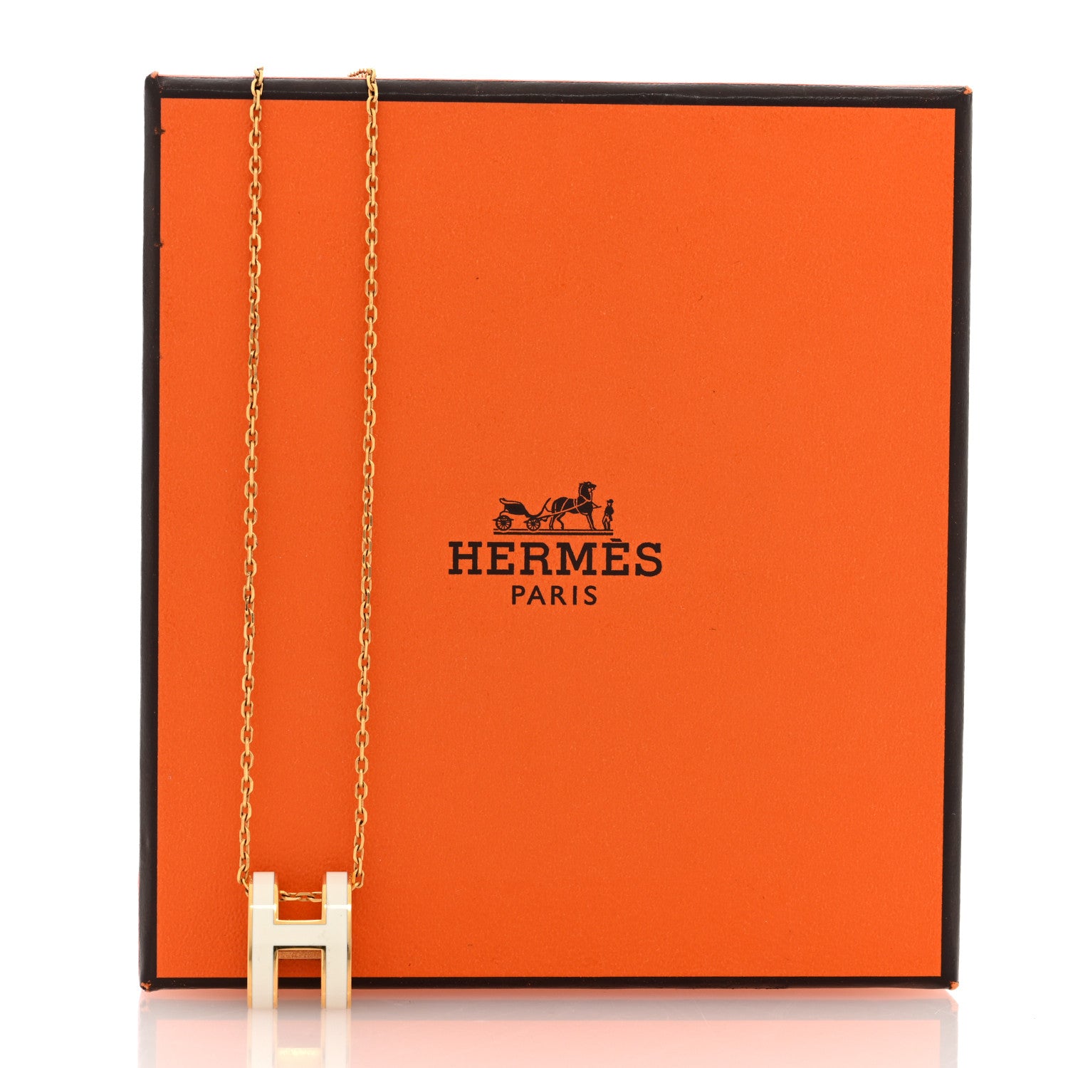 Hermes Lacquered Gold Pop H Pendant Necklace White 6 of 6