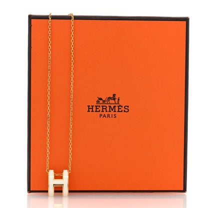 Hermes Lacquered Gold Pop H Pendant Necklace White 6 of 6
