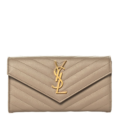 Saint Laurent Grain De Poudre Matelasse Chevron Monogram Flap Wallet Taupe 1 of 10