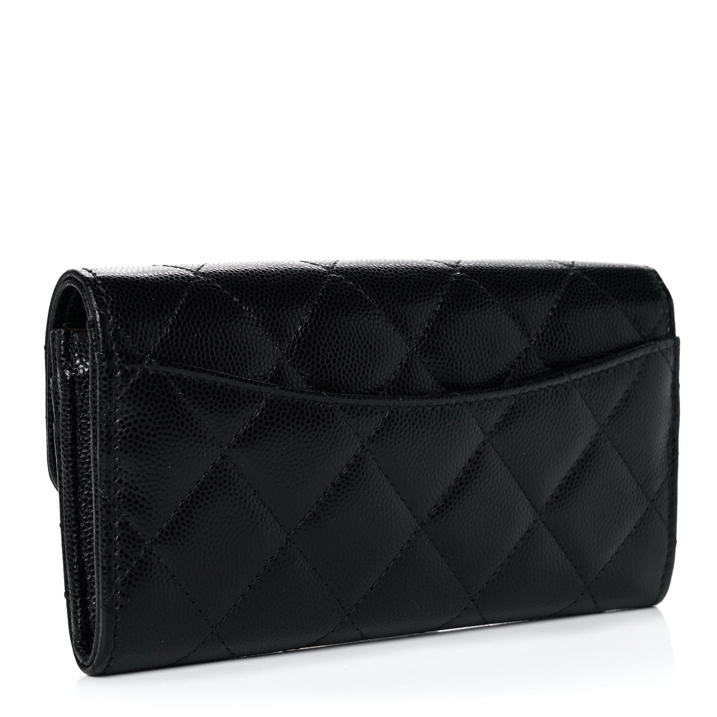 Caviar Quilted Medium Gusset Flap Wallet Black