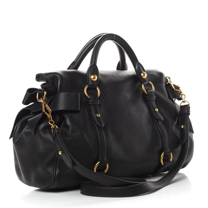 Miu Miu Vitello Medium Bow Bag Black 3 of 11