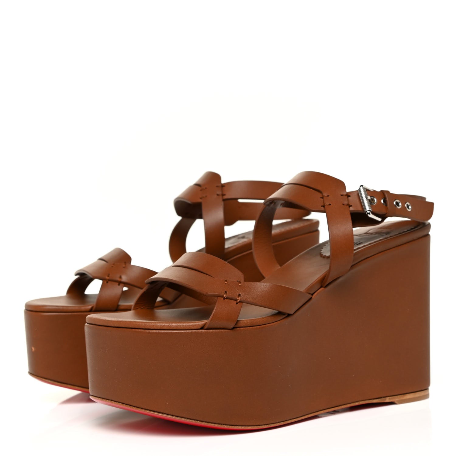 Christian Louboutin Calfskin Cavaleppa Wedge Sandals 38 Brown 3 of 13