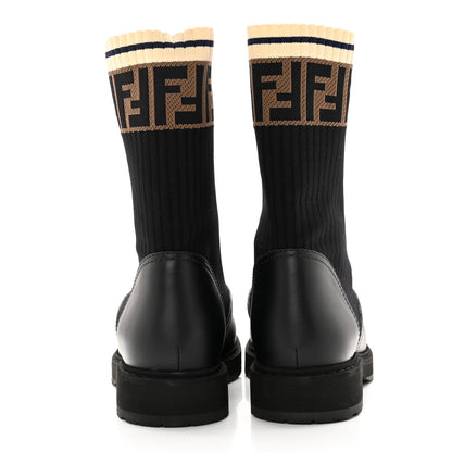 Fendi Calfskin Stretch Fabric Rockoko Biker Boots 38.5 Tobacco Black Marino 5 of 8