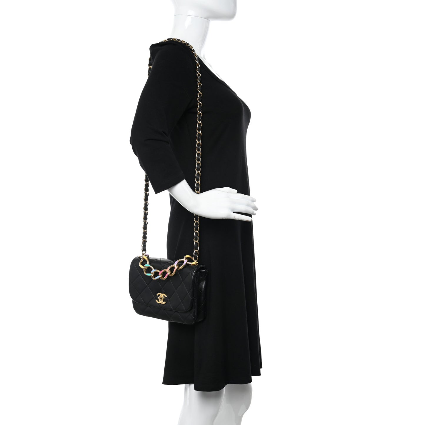 Lambskin Quilted Small Color Match Flap Black Multicolor