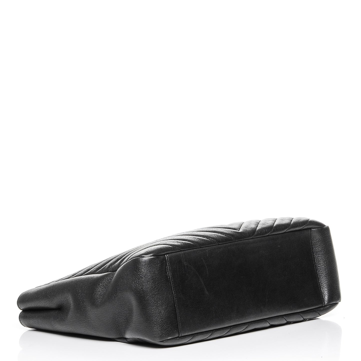 Sheepskin Matelasse Chevron Large Monogram Shopping Bag Black