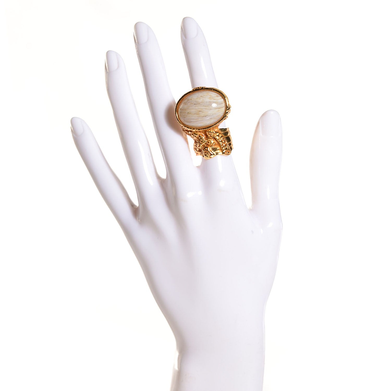 Saint Laurent Glass Cabochon Arty Ovale Ring 5 Gold Ivory 2 of 4