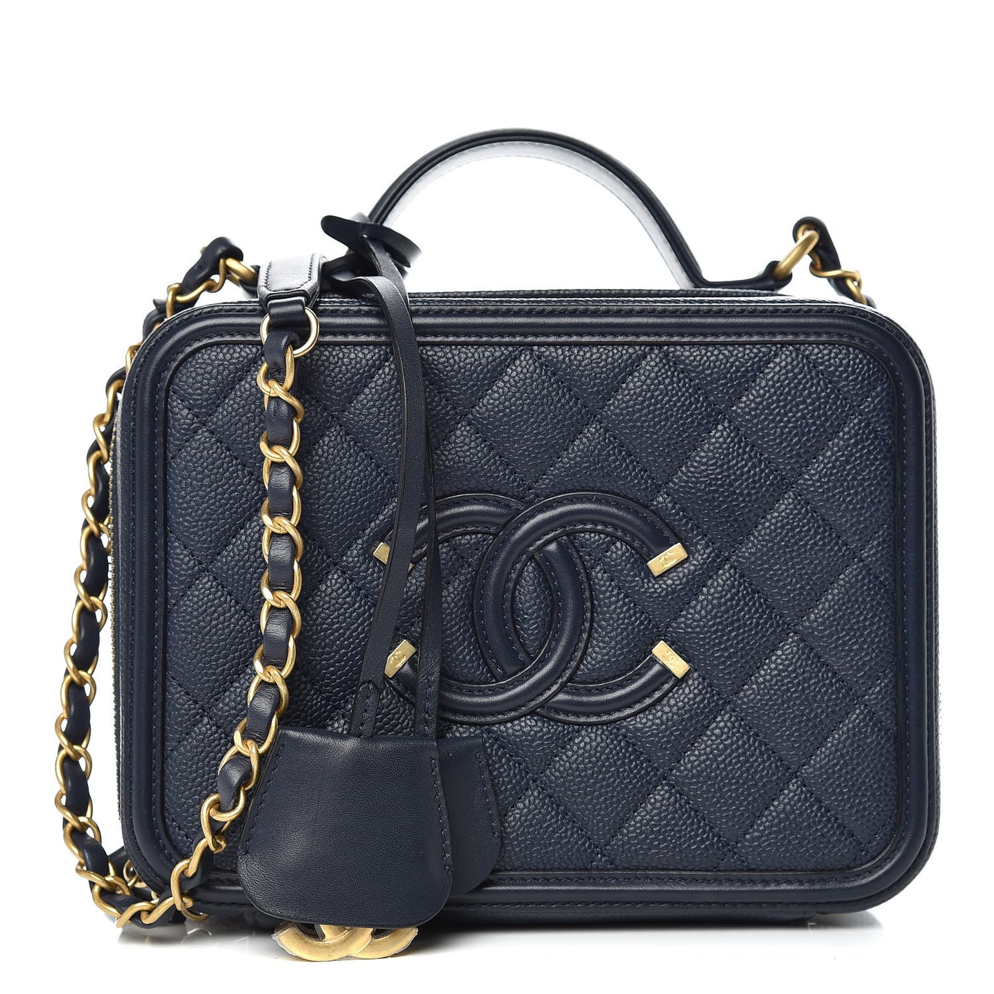 Caviar Quilted Medium CC Filigree Vanity Case Navy