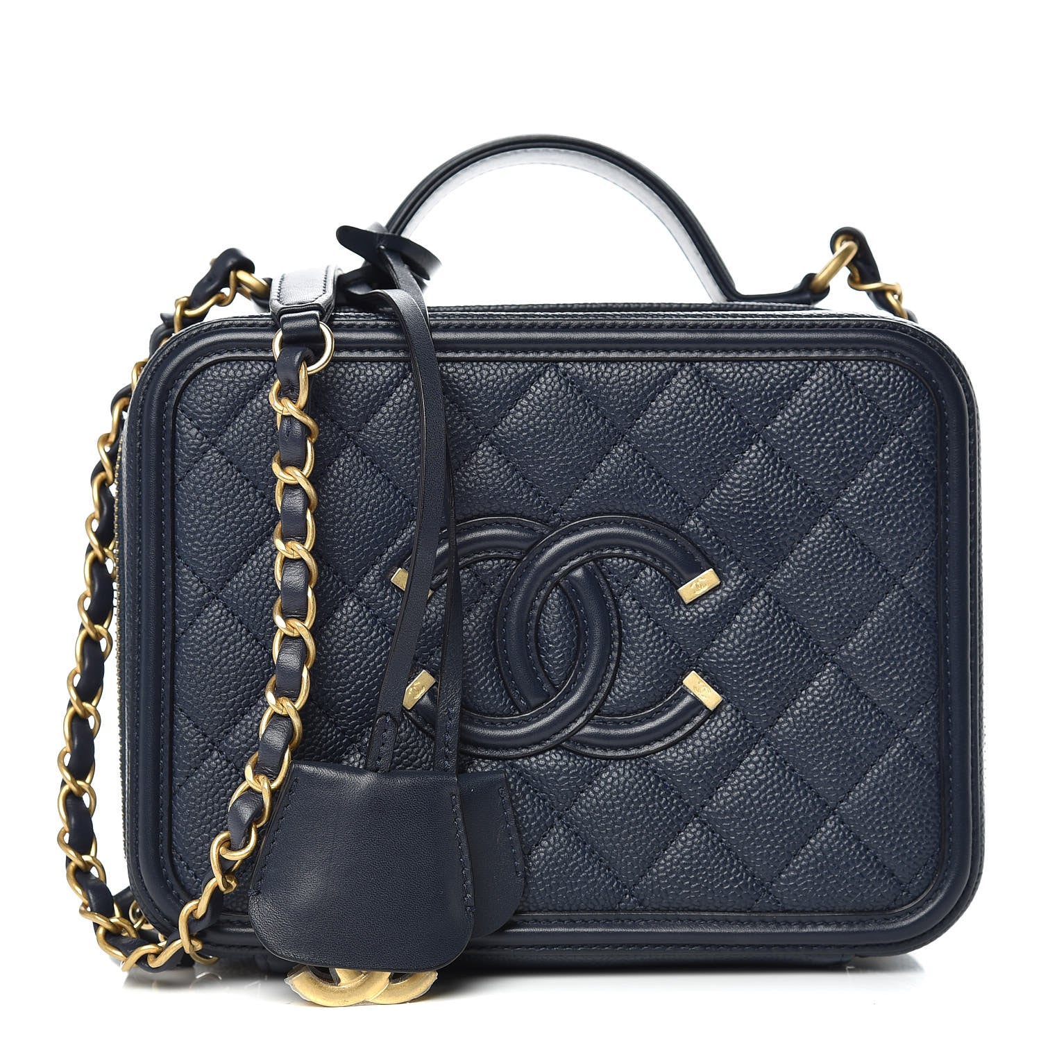 Chanel Caviar Quilted Medium CC Filigree Vanity Case Navy 1 of 10