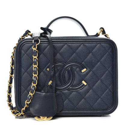 Chanel Caviar Quilted Medium CC Filigree Vanity Case Navy 1 of 10