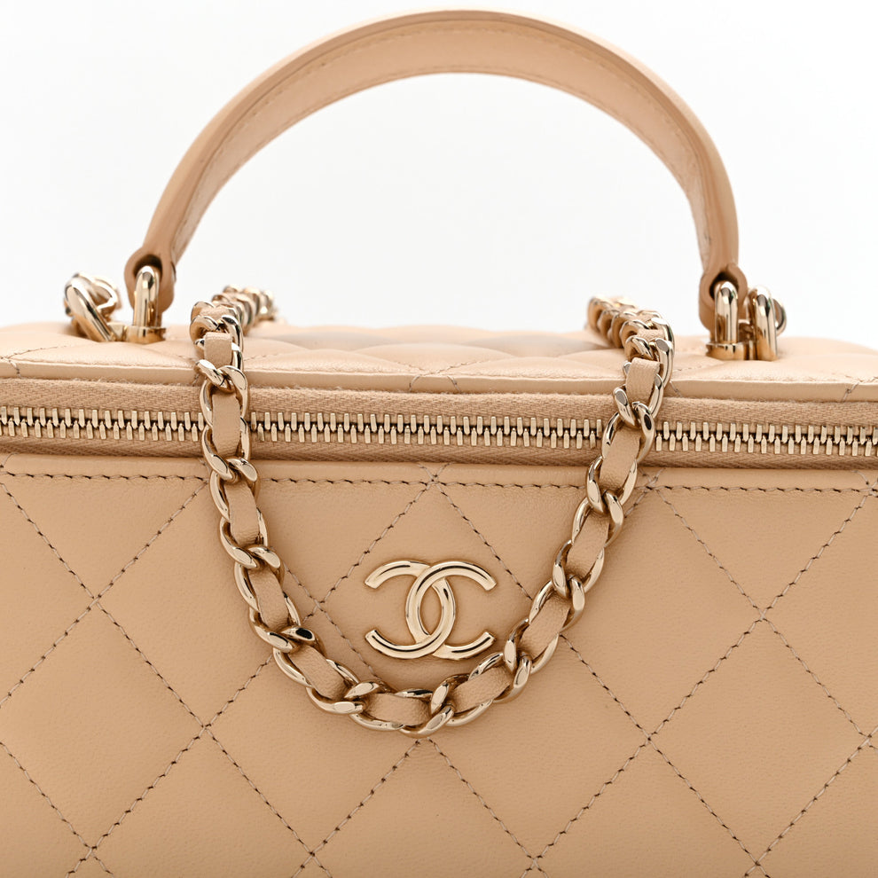 Chanel Lambskin Quilted Small Top Handle Vanity Case With Chain Beige ...