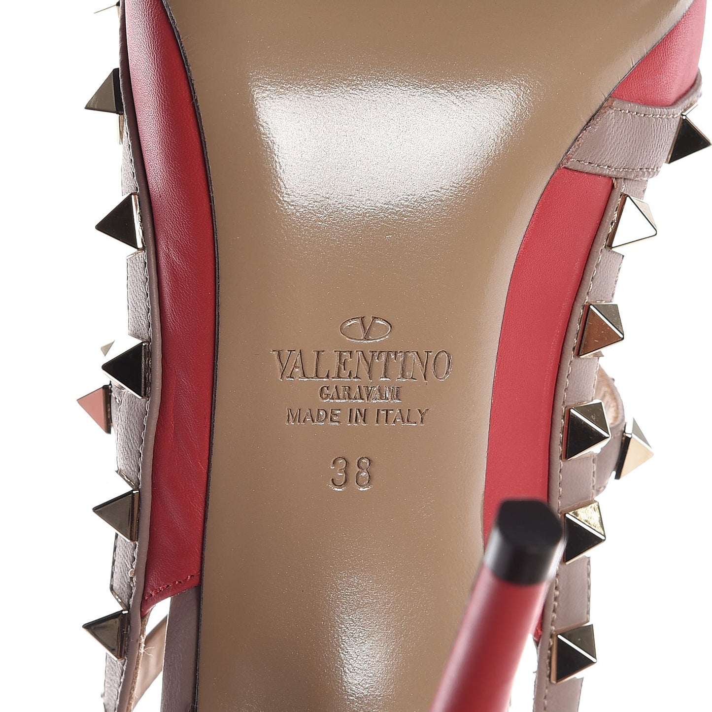 Nappa Rockstud Ankle Strap Pumps 38 Fragola Poudre