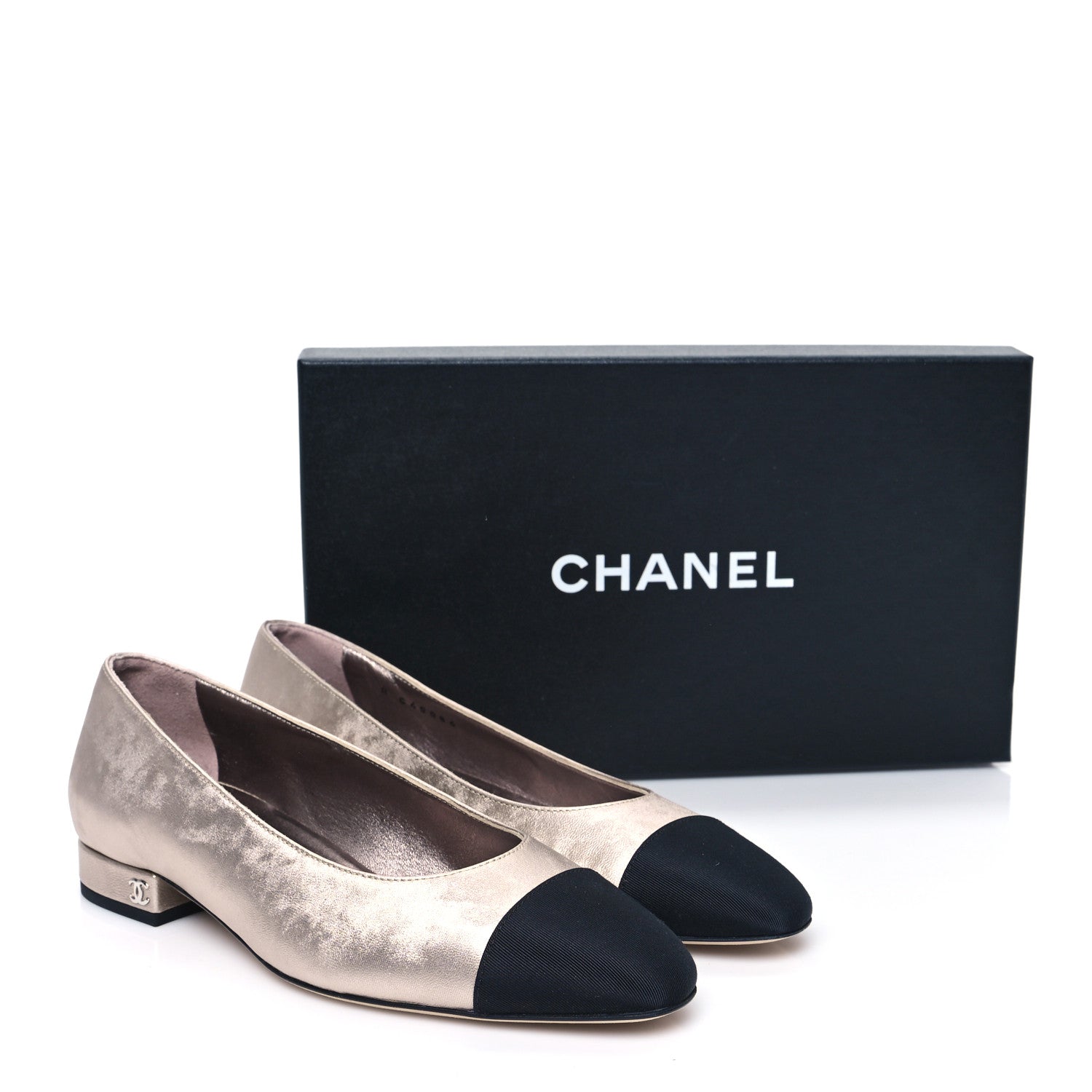 Chanel Laminated Lambskin Grosgrain Cap Toe CC Ballerina Flats 36 Copper Black 9 of 9
