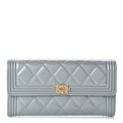 Chanel Metallic Patent Calfskin Quilted Boy Large Gusset Flap Wallet Light Blue 1 of 8