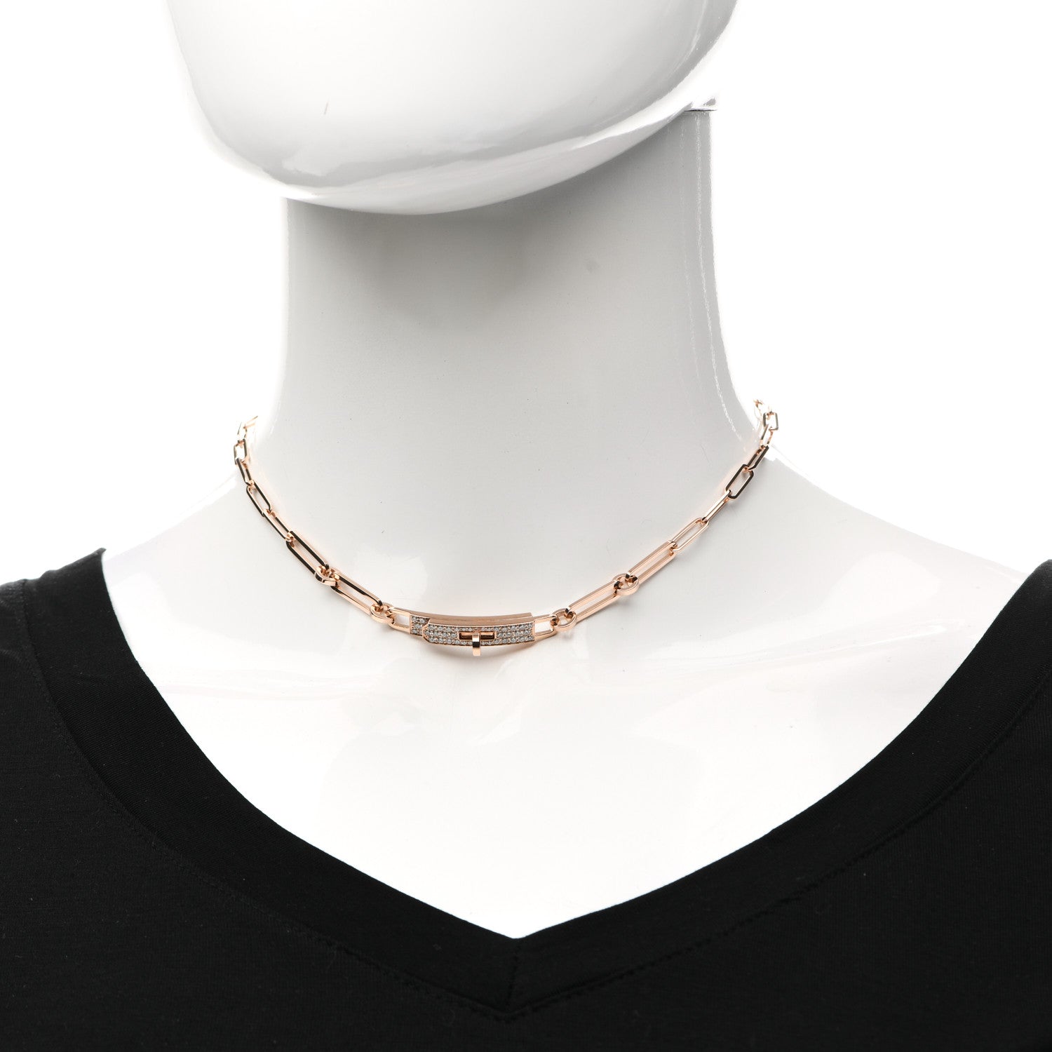 Hermes 18K Rose Gold Diamond Pave Kelly Chaine Choker Necklace 2 of 5