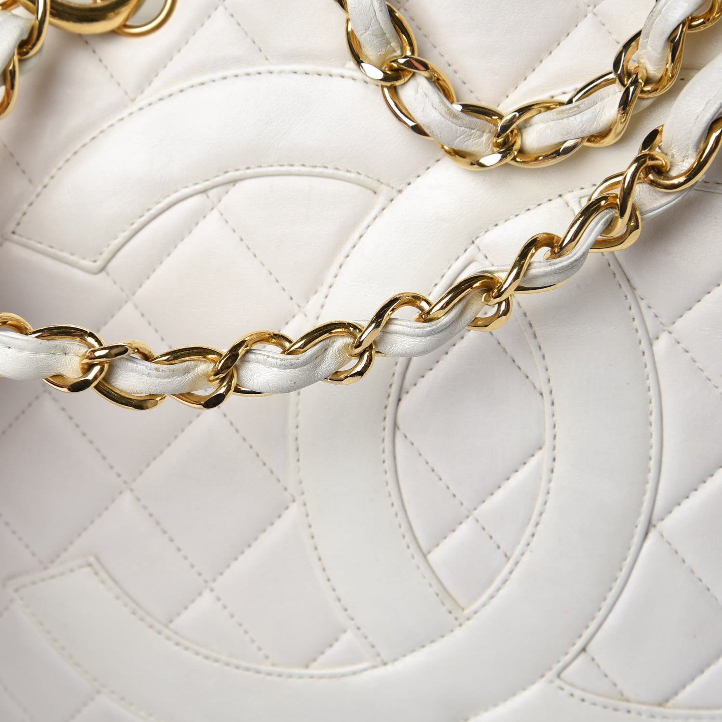 Calfskin Quilted Shopping Tote White
