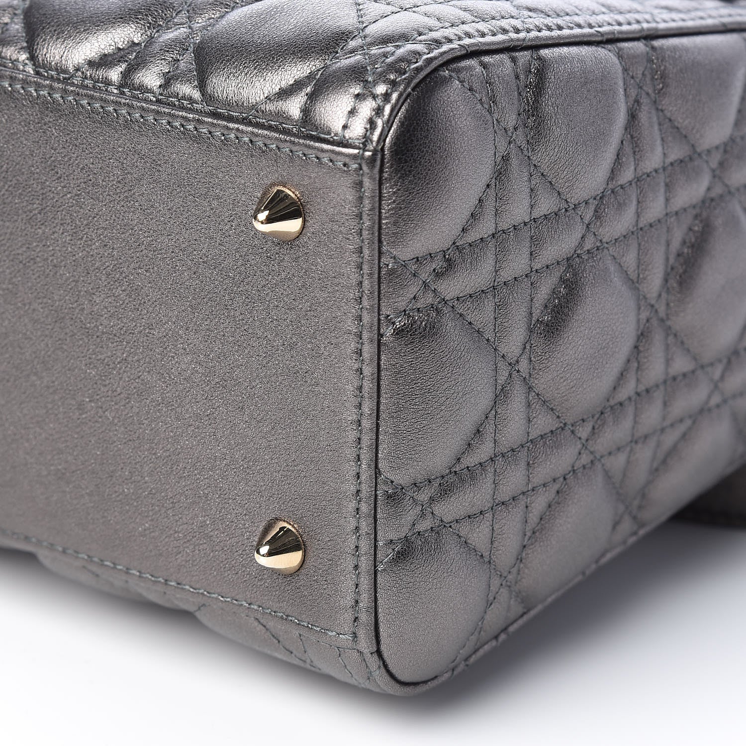 Christian Dior Metallic Lambskin Cannage Medium Lady Dior Gunmetal 9 of 10