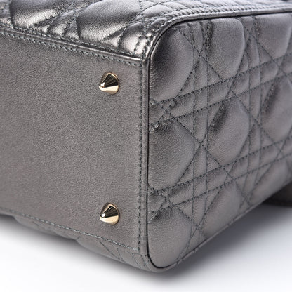 Christian Dior Metallic Lambskin Cannage Medium Lady Dior Gunmetal 9 of 10