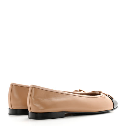 Chanel Lambskin Cap Toe CC Ballerina Flats 41 Dark Beige Black 4 of 9