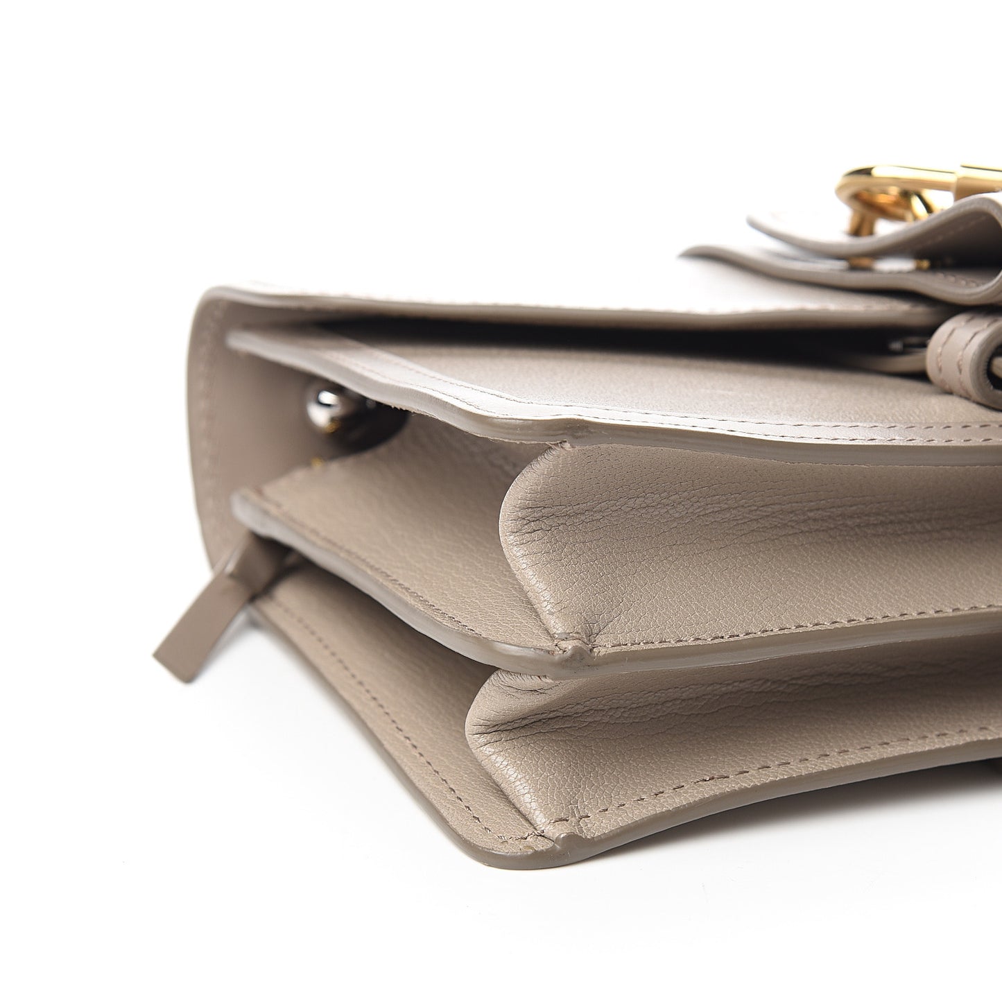 Shiny Goatskin Calfskin Aby Chain Shoulder Bag Motty Grey