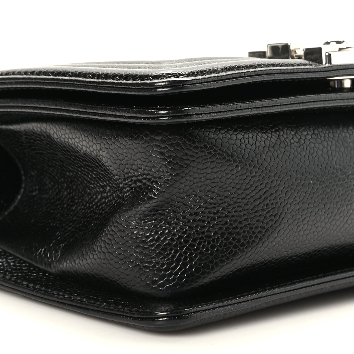 Iridescent Caviar Chevron Quilted Small Boy Flap Black