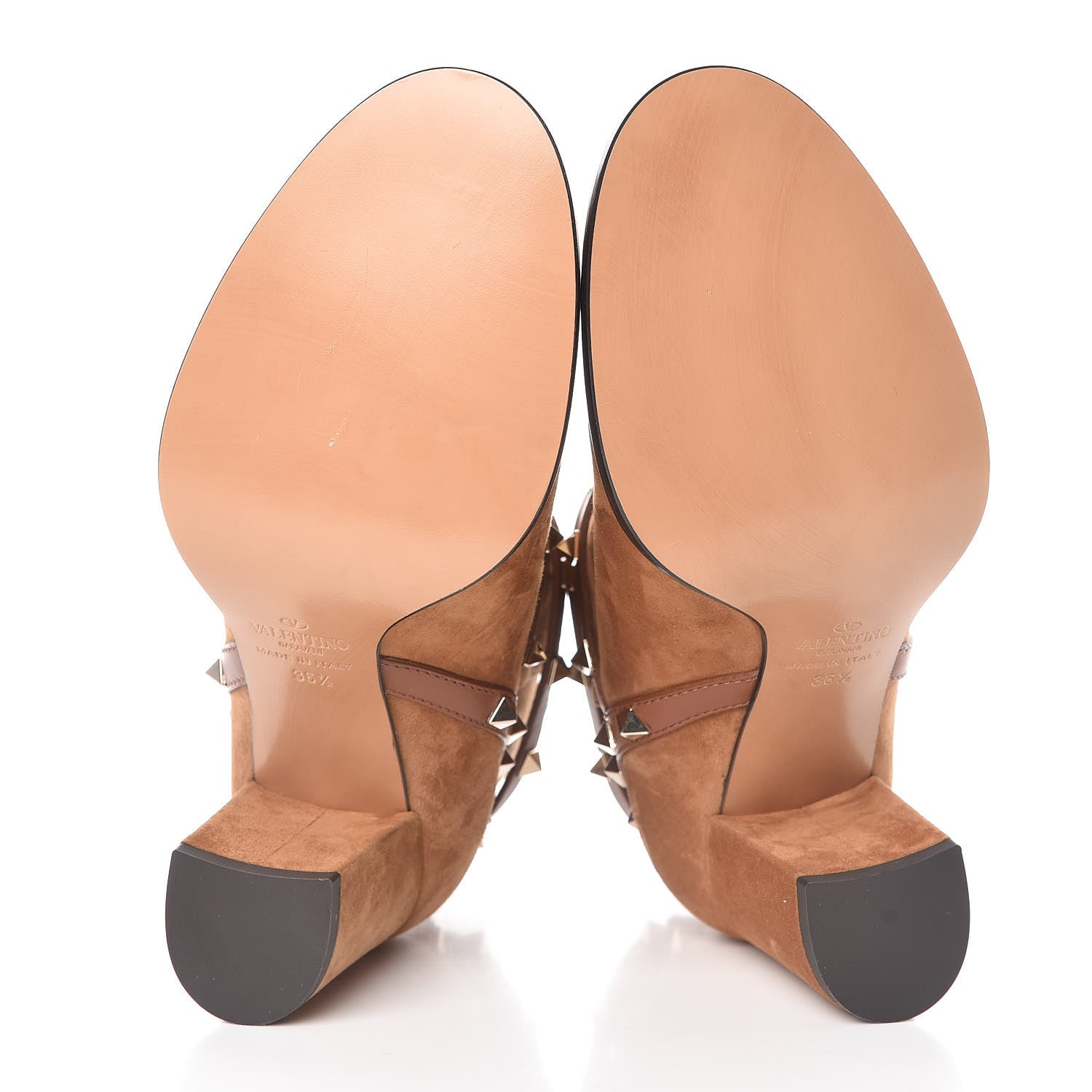 Valentino Garavani Suede Rockstud Double Buckle 70mm Block Heel Ankle Boots 36.5 Tobacco 5 of 8