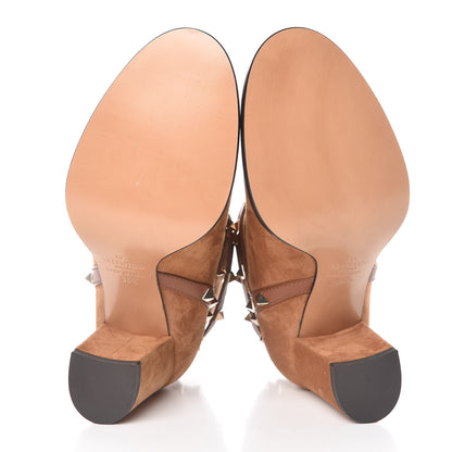 Valentino Garavani Suede Rockstud Double Buckle 70mm Block Heel Ankle Boots 36.5 Tobacco 5 of 8
