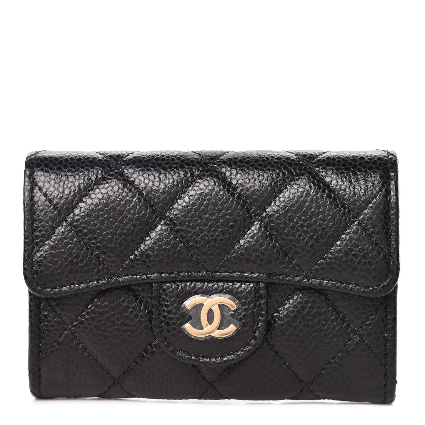 Caviar Quilted Flap Card Holder Black