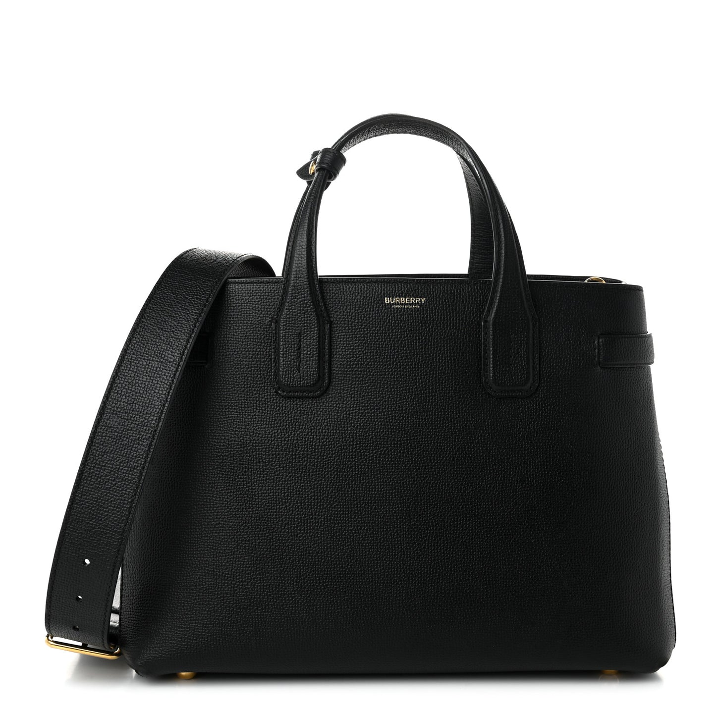 Grainy Calfskin House Check Medium Banner Tote Black