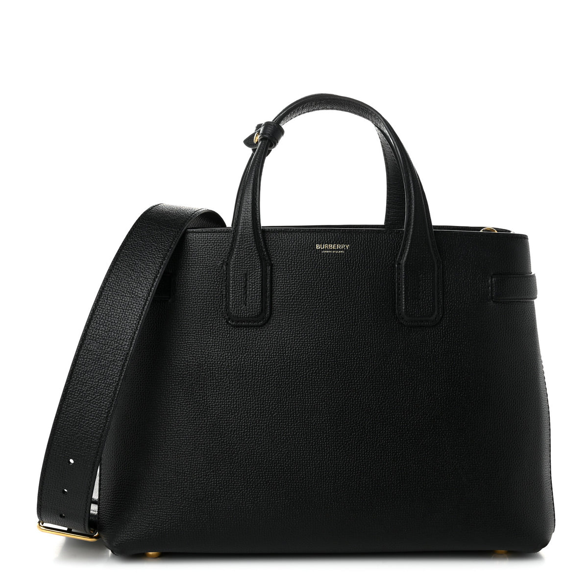 Burberry Grainy Calfskin House Check Medium Banner Tote Black 1 of 8