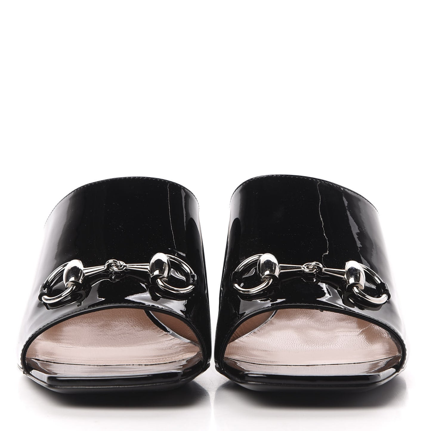 Patent Lexi Horsebit Mid-Heel Slide Sandals 38.5 Black