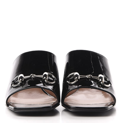 Gucci Patent Lexi Horsebit Mid-Heel Slide Sandals 38.5 Black 2 of 12