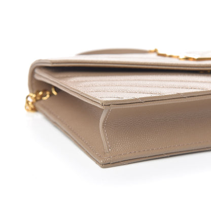 Saint Laurent Grain De Poudre Matelasse Chevron Monogram Envelope Chain Wallet Taupe 8 of 10