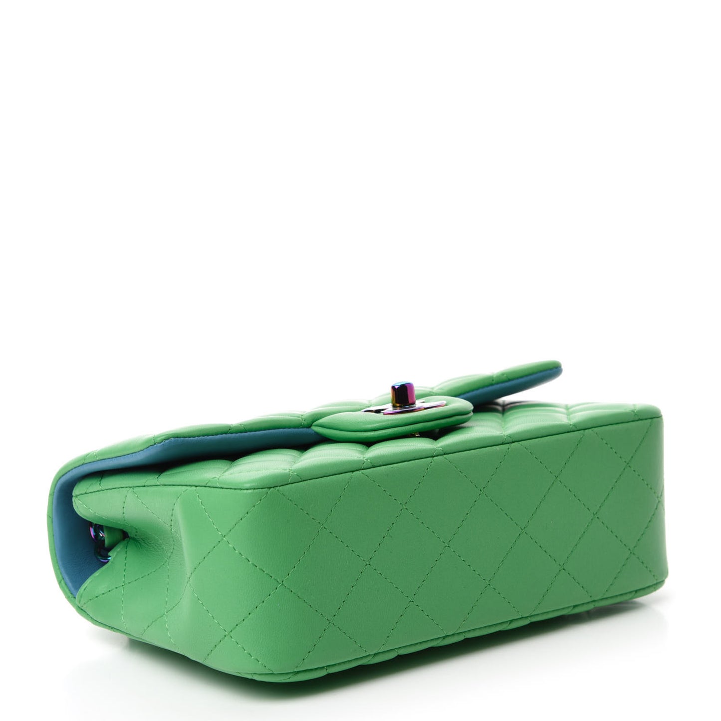 Lambskin Quilted Mini Rectangular Flap Green Blue
