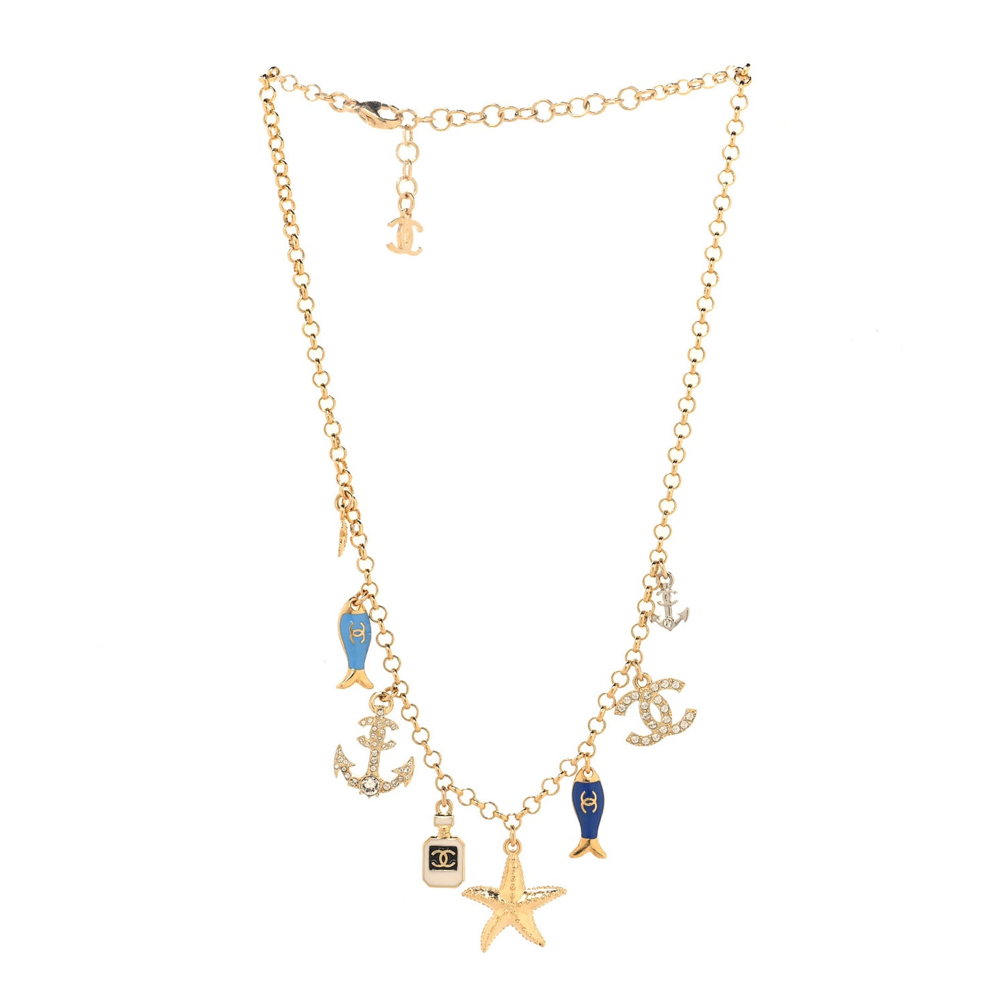Metal Enamel Crystal Chain CC By the Sea Charms Gold Blue